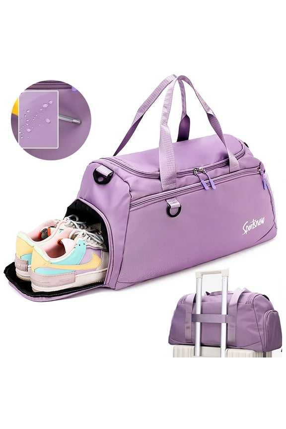 Travel Duffle Bag, Waterproof Sport Gym Bag Weekender Bags for Women Men, Overnight Bags with Shoes Compartment and Wet Pocket, Purple