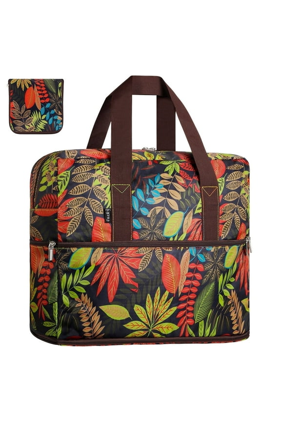 Foldable Duffle Bag for Travel Carry-On Bag - Women's Lightweight Waterproof & Tear Resistant Gym Bag with Floral Print & Multiple Pockets - Business, Sports, Overnight Trips, Multi-Color