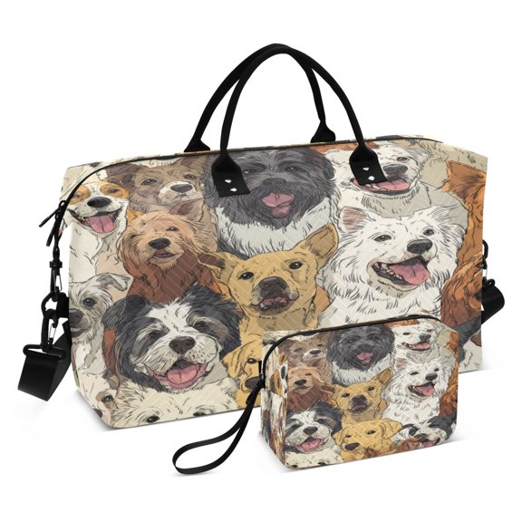 Travel Duffle Bag Weekender Bags Set with Large Organizer Bag and Cosmetics Pouch for Gym Trip A Large Group Of Dogs