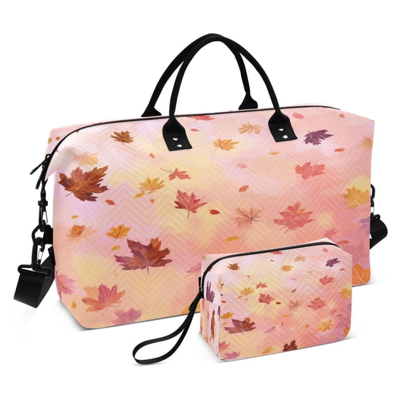 Travel Duffle Bag Weekender Bags Set with Large Organizer Bag and Cosmetics Pouch for Gym Trip Autumn Leaves Falling