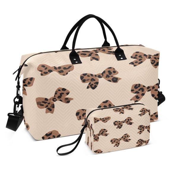 Travel Duffle Bag Weekender Bags Set with Large Organizer Bag and Cosmetics Pouch for Gym Trip Cute Brown Bow