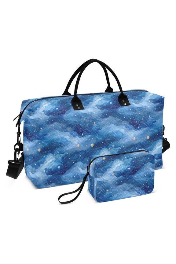 Travel Duffle Bag Weekender Bags Set with Large Organizer Bag and Cosmetics Pouch for Gym Trip Watercolor Night Sky