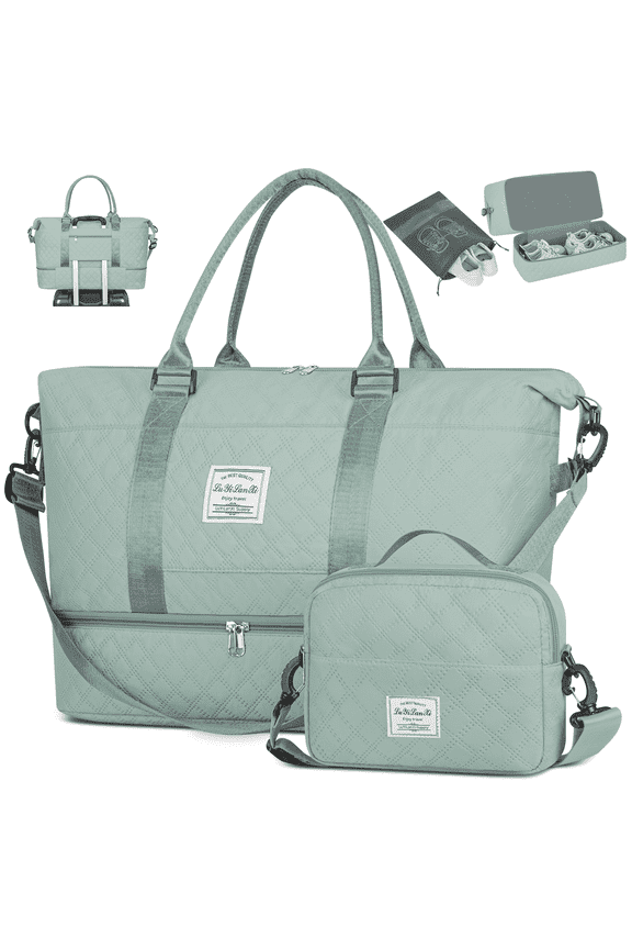 Weekender Bags for Women, Travel Duffel Bags with Shoe Compartment, Personal Item Travel Bag Weekender Overnight Bag Set Hospital Bags with Wet Pocket and Toiletry Bag for Labor and Delivery - Blue