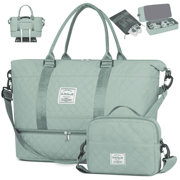 Weekender Bags for Women, Travel Duffel Bags with Shoe Compartment, Personal Item Travel Bag Weekender Overnight Bag Set Hospital Bags with Wet Pocket and Toiletry Bag for Labor and Delivery - Blue