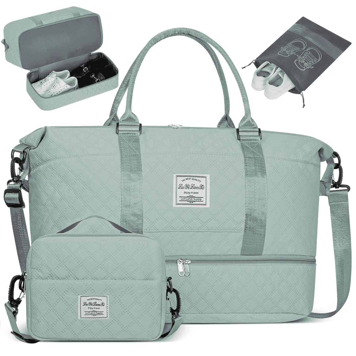 Travel Duffle Bag, Weekender Bags for Women with Shoe Compartment, Carry on Overnight Bag with Toiletry Bag and Shoes Bag, Gym Duffel Bag with Wet Pocket, Hospital Bags for Labor and Delivery, Blue