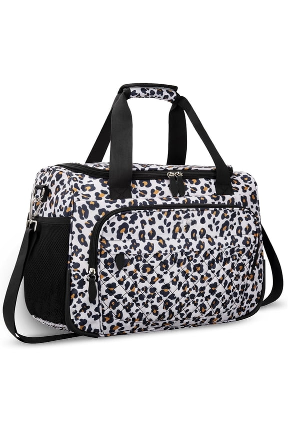 Travel Duffle Bag for Women, Underseat Carry  luggage Bag Foldable Overnight Weekender  Bag Lightweight Airplanes Personal Item Travel Tote Bag for Women Birthday Gifts, 16IN Leopard Print