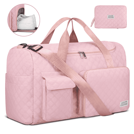 Travel Duffle Bag for Women Men, Gym Weekender Overnight Bags with Shoe Compartment & Wet Pocket, Carry On Tote Bag for Sports Plane Hospital, Pink