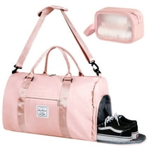 Travel Duffle Bag for Women, Weekend Bag with Shoes Compartment and Wet Pocket, Overnight Bag Carry on Bag with Toiletry Bag Waterproof & Tear Resistant, Pink
