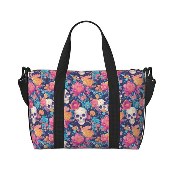 Travel Duffle Bag colorful Skull flower daisy Travel Tote Bags Carry on Luggage Waterproof Weekender Bags with Top Handle Adjustable Shoulde Strap for Travel Gym
