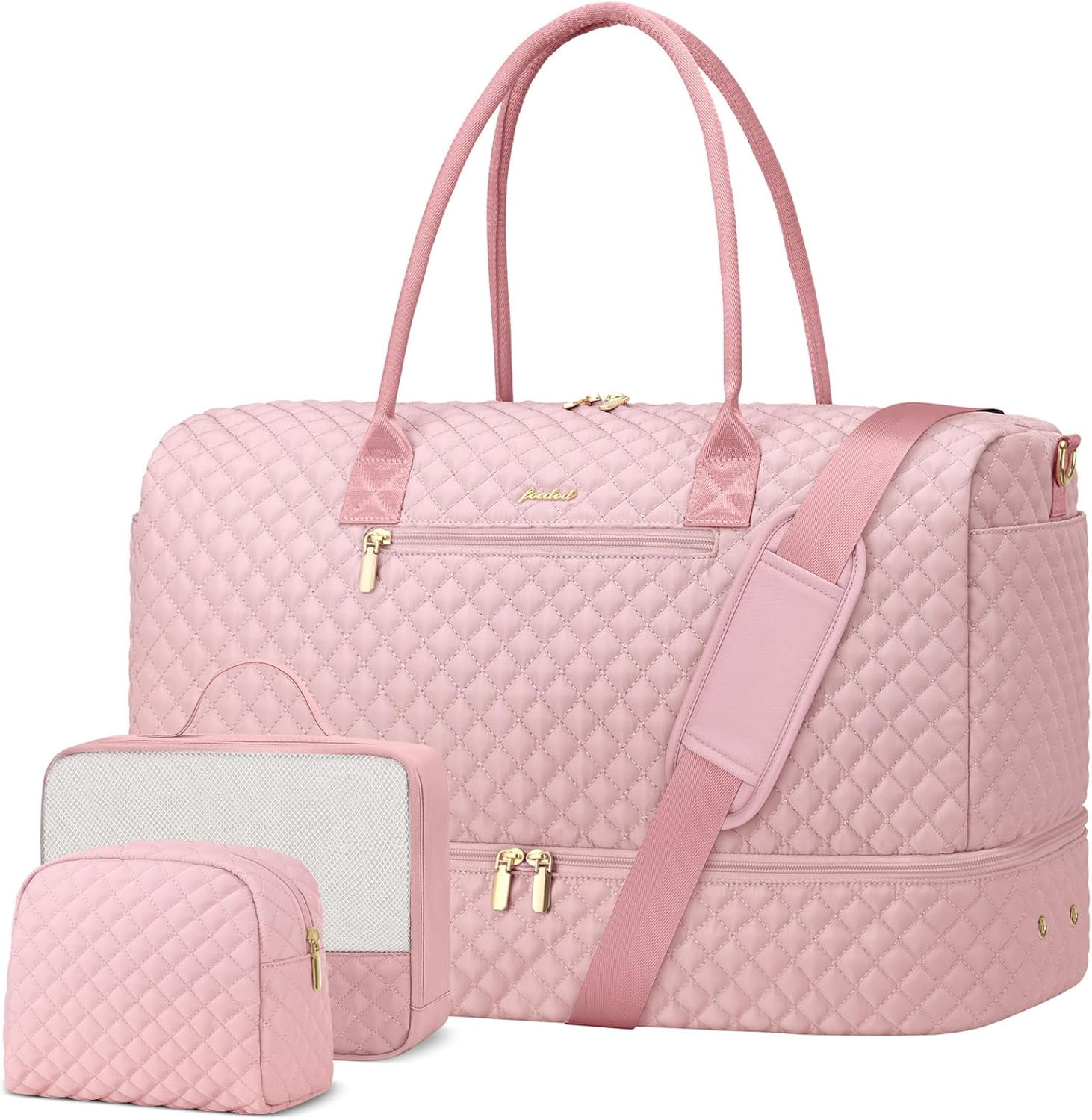 Travel Duffle Bag for Women Weekender Overnight Bag with Shoe Compartment  with Gym with Wet Pocket for Labor and Delivery 3 Pcs Set Pink - Walmart.com, image size:1462x1500
