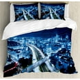 thumbnail image 1 of Travel Duvet Cover Set, Aerial View Tel Aviv Night Ayalon Highway City Life Modern Panorama Photo, Decorative 3 Piece Bedding Set with 2 Pillow Shams, King Size, Dark Blue Pale Blue, by Ambesonne, 1 of 3
