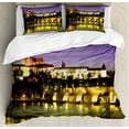 thumbnail image 1 of Travel Duvet Cover Set, Charles Bridge Prague Czech Republic European Famous Landmark Castle View, Decorative 3 Piece Bedding Set with 2 Pillow Shams, Calking Size, Purple Yellow Brown, by Ambesonne, 1 of 2