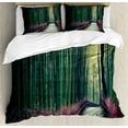 thumbnail image 1 of Travel Duvet Cover Set, Exotic Jungle Scenery in Arashiyama Kyoto Japan Nature Landscape Print, Decorative 3 Piece Bedding Set with 2 Pillow Shams, Queen Size, Hunter Green and Umber, by Ambesonne, 1 of 3