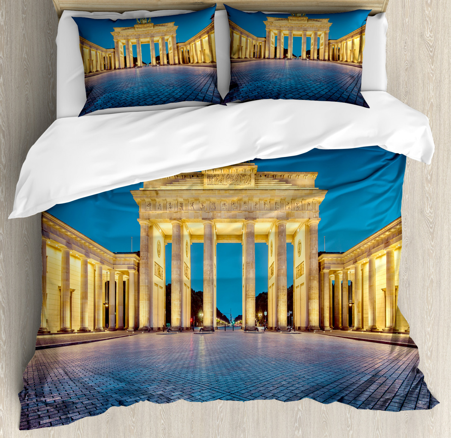 Travel Duvet Cover Set Queen Size, Classic View of Famous Brandenburg