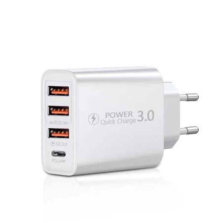 Travel EU Fast Charger Adapter Home Multi-Port Wall Charger USB+TYPE-C+QC3.0 Quick Charge 3-EU