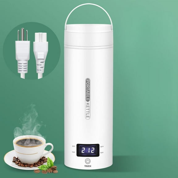 Travel Electric Kettle Portable Small Mini Tea Coffee Kettle Water Boiler, Water Heater with 4 Temperature Control,304 Stainless Steel with Auto Shut-Off & Boil Dry Protection, BPA-Free (White)