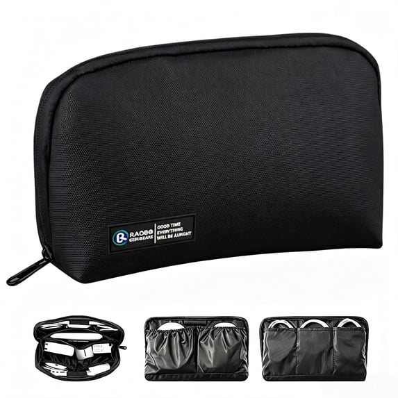 Travel Electronic Organizer Pouch, Water Resistant Oxford Zipper Storage Bag for Cables, Chargers and Small Accessories, Black