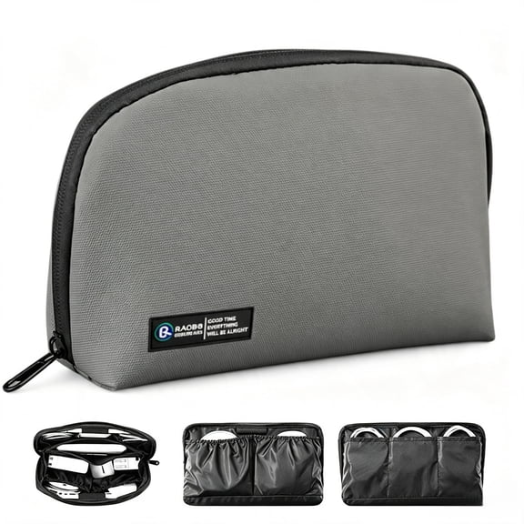 Travel Electronic Organizer Pouch, Water Resistant Oxford Zipper Storage Bag for Cables, Chargers and Small Accessories, Grey