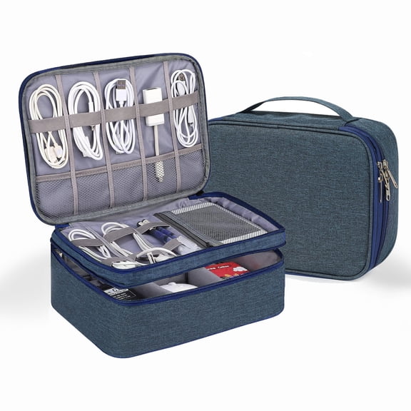 Travel Electronics Organizer Bag for Men, Portable Double Layers Digital Organizer Box for Cables,Cell Phone,Adapter, Hard Drives, Power Bank and Tablet, Electronic Accessories Storage Bag
