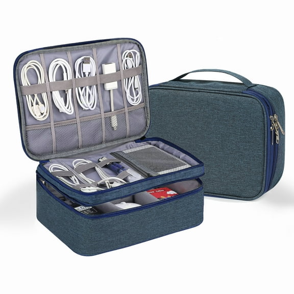 Travel Electronics Organizer Bag for Men, Portable Double Layers Digital Organizer Box for Cables,Cell Phone,Adapter, Hard Drives, Power Bank and Tablet, Electronic Accessories Storage Bag