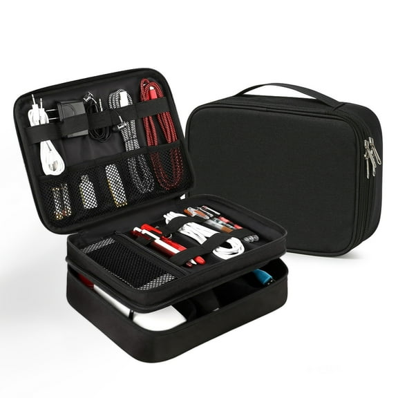 Travel Electronics Organizer Bag for Men, Portable Double Layers Digital Organizer Box for Cables,Cell Phone,Adapter, Hard Drives, Power Bank and Tablet, Electronic Accessories Storage Bag