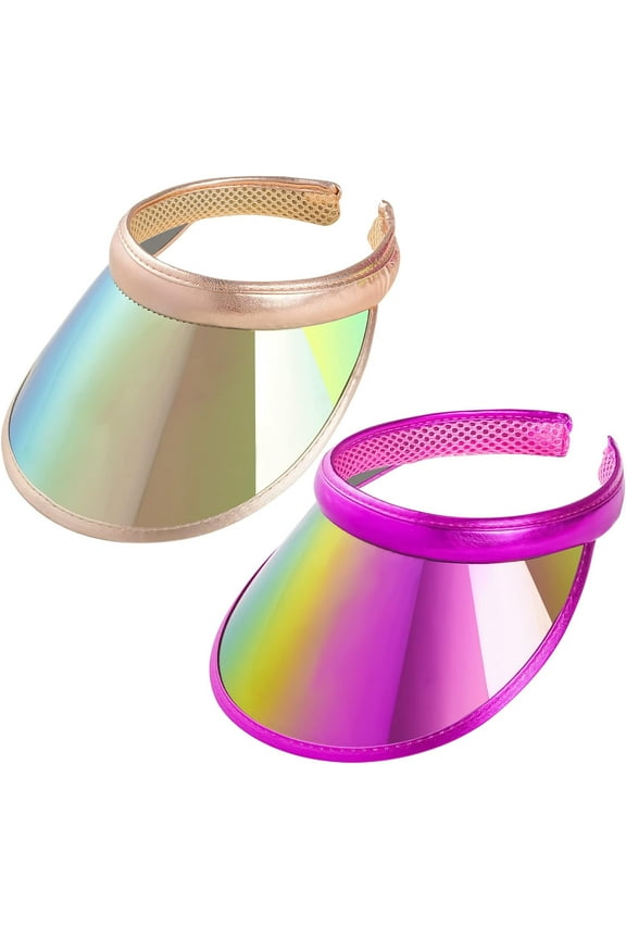 Travel Essential 2 Pack Sun Visor Hats Men Women UV Sports Tennis Golf Iridescent Cap UPF Headwear