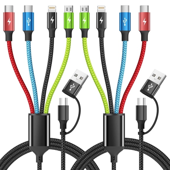 Travel Essentials 4 in 2 Multi Charging Cable, USB A/C Charging Cords with Dual Type-C, USB Cable Phone Charger Compatible with Most Cell Phones/Tablets and More (2Pack, 5FT)