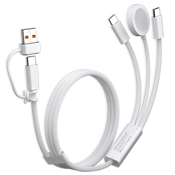 Travel Essentials for Apple Watch Charger, 100W 3 in 2 Dual USB C Multi Fast Charging Cable Portable USB C Cord for iPhone 17/16/15, iPad Pro, MacBook, Samsung, Google Pixel, iWatch Ultra/Series 1-11