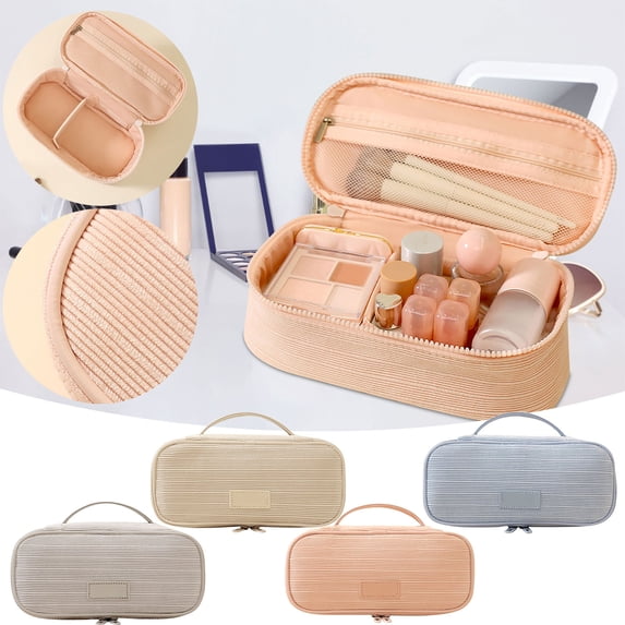 Travel Essentials! Fwttom Makeup Bag, Travel Toiletry Bag Make Up Pouch, Portable Large-capacity Cosmetic Storage Organizer for Women Men, Beige