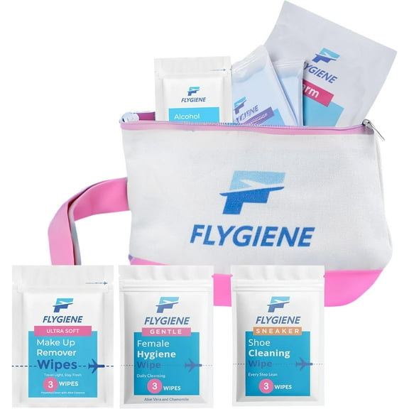 Travel Essentials for Women and Girls Complete Airplane Essentials Set with Canvas Case 24-Piece TSA-Friendly Hygiene & Comfort Travel Kit
