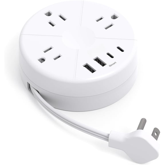 Travel Esstentials - Cruise Approved Power Strip with 5ft Retractable Cord, Ultra Thin Flat Plug, 3 Outlets 4 USB (2 USB C), Non Surge Protector for Travel/Cruise//Dorm/Office, ETL Listed