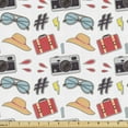 thumbnail image 1 of Travel Fabric by the Yard, Continuous Sunglasses Luggage Camera Hat Illustration Print on Plain Backdrop, Decorative Upholstery Fabric for Chairs & Home Accents, 3 Yards, White Multicolor by Ambesonne, 1 of 4