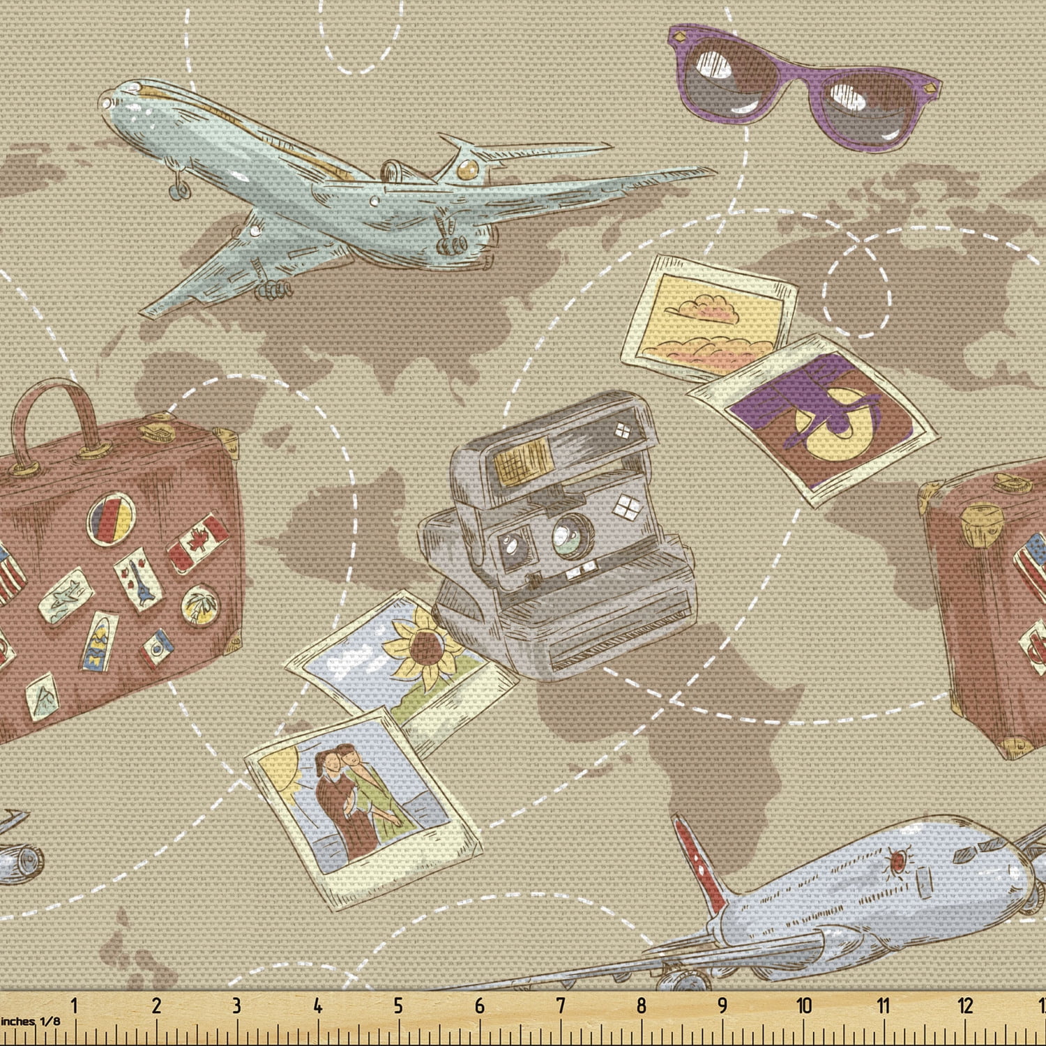 Ambesonne Travel Fabric by the Yard Upholstery, Plane Bag Camera World ...
