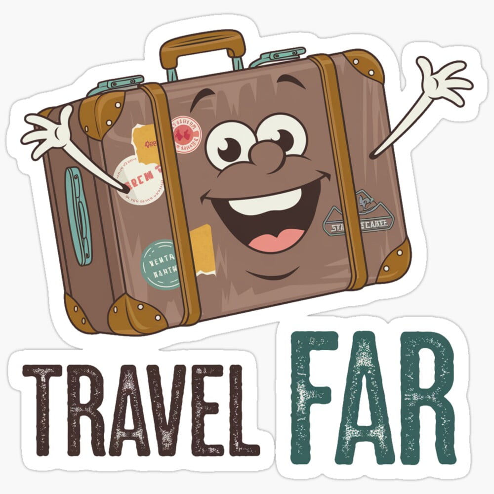 Travel Far Quirky Luggage Design Stickerphone Decal Water Bottle ...