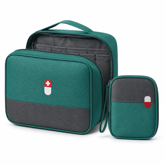 Empty First Aid Bag 2 pack, Travel Medicine Organizer Pouch, Portable Medical Storage Bag for Home, Car, Office, Camping, Green