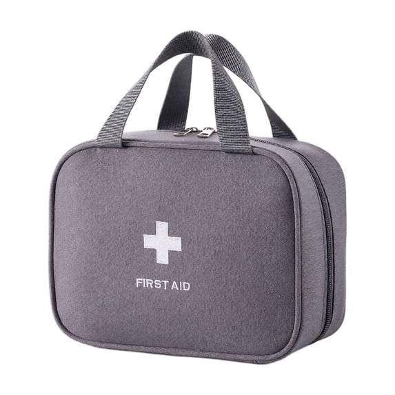 Travel First Aid Kit, Empty First Aid Bag, Medical Supply Organizer, Camping Organizer, Large Gray 8X6X3.5 Inch Portable Handheld Bag for Storing First Aid Supplies, Emergency