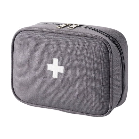 Travel First Aid Kit, Empty First Aid Bag, Medical Supply Organizer, Travel Organizer, 8X6X3 Inch Medium Size Portable Gray Fabric Emergency Bag, Compact Zippered Outdoor Carry