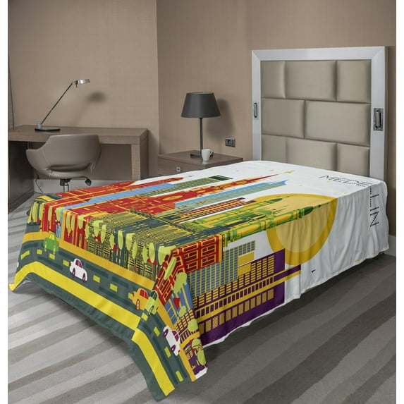 Ambesonne Travel Flat Sheet, Graphic Image Medellin City, Twin Size, Multicolor