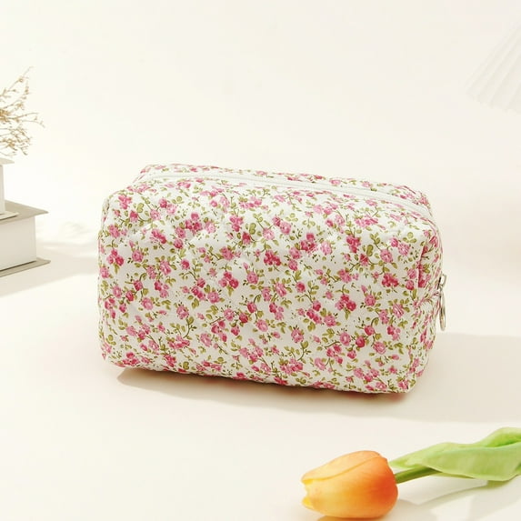 Travel Floral Cosmetic Bag Small Quilted Storage Pouch Portable Organizer For Makeup
