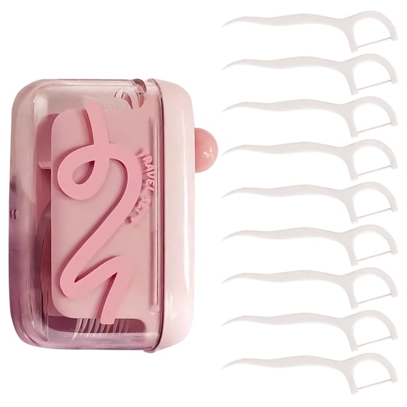 Travel Floss Picks with Case - Automatic Pop-Up Dispenser, 50 Count Dental Flosser, Portable and Refillable for Home, Restaurant, and On-the-Go Oral Care (Medium,Pink Box)