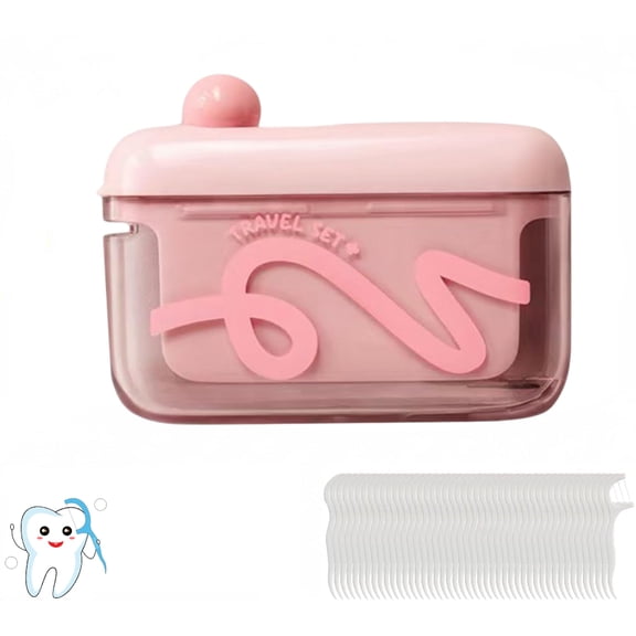 Travel Floss Picks with Storage Case, Automatic Pop-Up Dental Floss Holder with 50 Toothpick, Portable Refillable Tooth Pick Holder Dispenser for Purse Travelling Hotels Dinners Home(Pink)