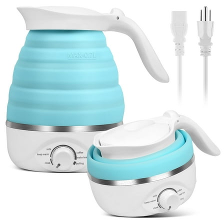 Travel Foldable Electric Kettle Portable Silicone Foldable Electric Kettles Collapsible Heating Water Boiler Silicone Kettle For Coffee Tea Fast Water Boiling Blue