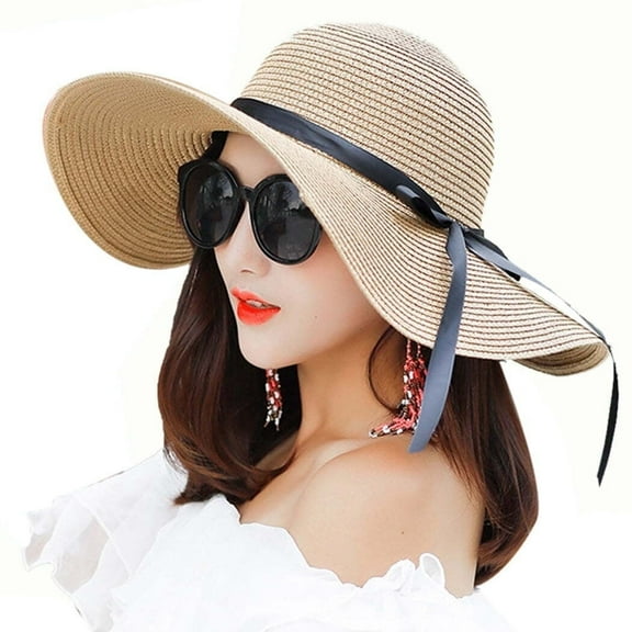 Travel Foldable Wide Brim Bowknot UV Protection Floppy Summer Cap Sun Hat for Women Girl