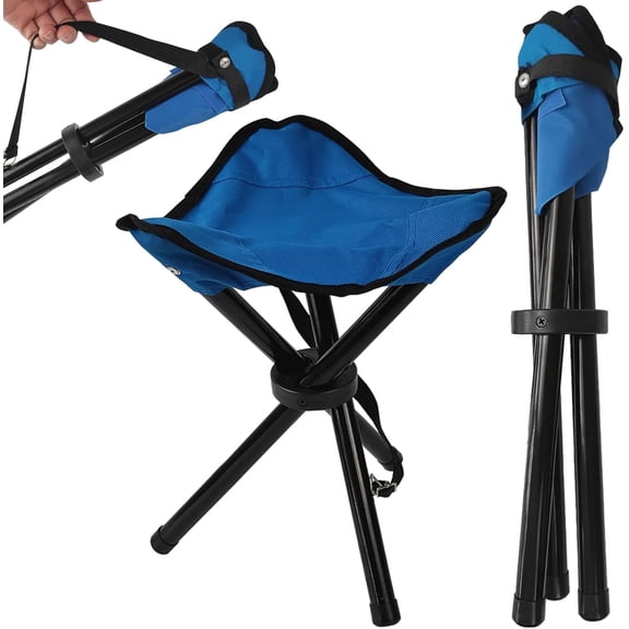 Travel Folding Camping Stool, Use Height 14" and Max Weight 240 lbs Outdoor Portable Party Chair Fishing Seat for Hiking Gardening Beach Painting Blue -