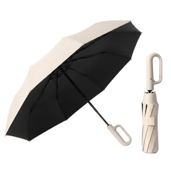 Travel Folding Golf Umbrella 10 Ribs Automatic Open/Close,Lightweight Compact Portable Backpack Car Parasol Outdoor,Sun/Rain,Anti 99 UV Protection UPF 50,Men Women Carabiner Handle Design