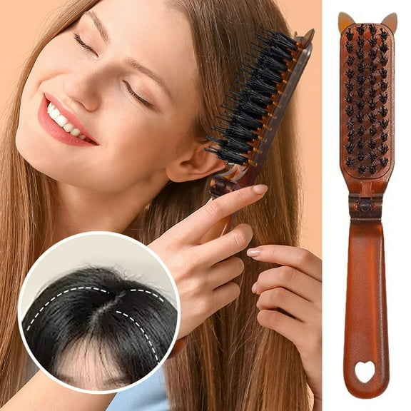 Travel Folding Hair Brush Mini Portable Boar Hair Comb for All Hair Types Ideal for Men and Women
