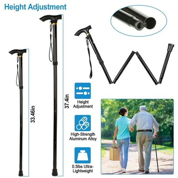Travel Folding Trekking Hiking Pole,Collapsible Cane Adjustable Walking Stick Portable Mobility Aid for Women Men Hikers Gift,Black