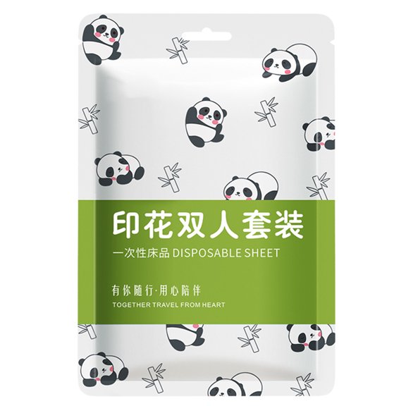Travel Friendly Disposables Bedding Soft NonWoven Sheets, Duvet and Pillow Covers with Pandas Pattern