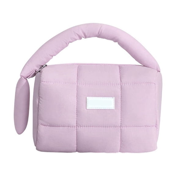 Travel Friendly Quilted Toiletry Bag Zipper Cosmetic Organized With Handle For Women Girls Nylon Storage Pouches