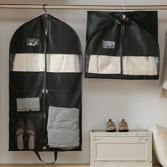 Travel Garment Bag 45 Inch Hanging Suit & Dress Cover | Reversible Zipper | 3 Large Mesh Pockets | Transparent Window | Breathable Nonwoven Organizer for Closet & Travel | 1 Pack 110x60x10cm